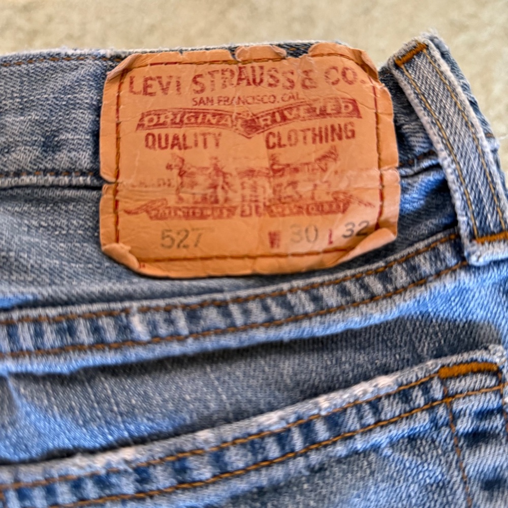 Levis 527 Jeans Mens 30x32 Blue Denim Low Boot Cut Western Rancher Cowboy Grunge - Picture 5 of 14
